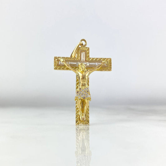 Dije Cruz Cristo Texturizada 8.8gr / 4.5cm / Circones Blancos Oro Amarillo