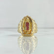 Anillo Virgen Guadalupe 10.45gr / T10 1/2 / Circones Blancos - Verdes - Fucsias Oro Amarillo 18K ©