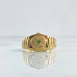 Anillo Circulo de Relojero 7.6gr / T11 1/4 / Circones Blancos - Verde Oro Amarillo 18K