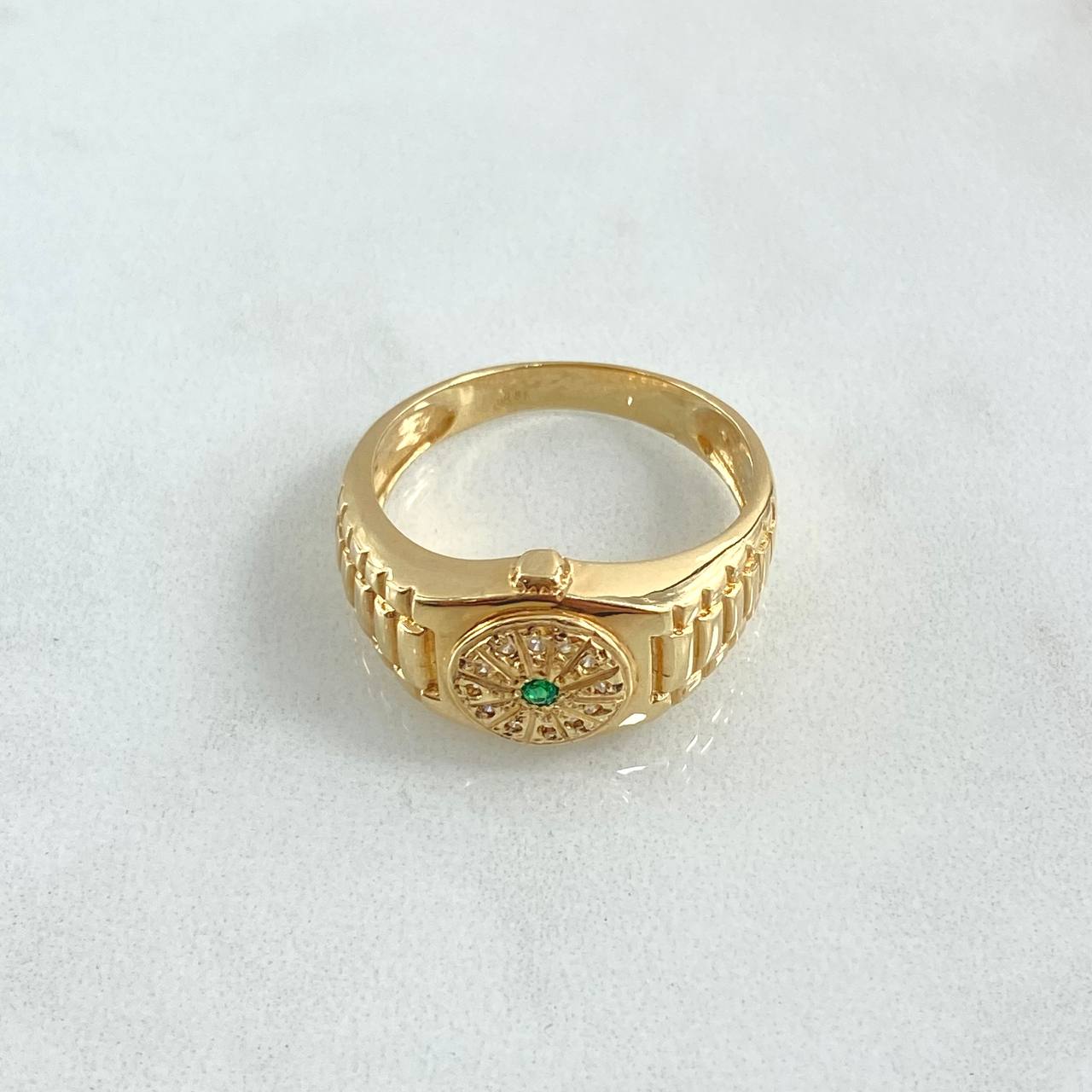 Anillo Circulo de Relojero 7.6gr / T11 1/4 / Circones Blancos - Verde Oro Amarillo 18K