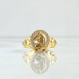 Anillo Herradura Caballo 5.8gr / T9 3/4 / Circones Blancos - Texturizado Oro Amarillo 18K