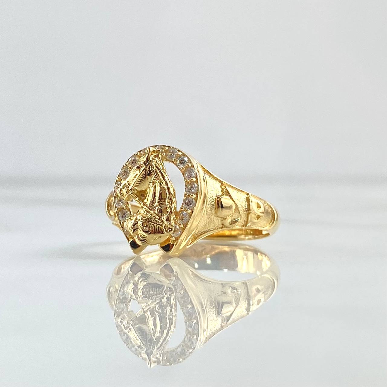 Anillo Herradura Caballo 5.8gr / T9 3/4 / Circones Blancos - Texturizado Oro Amarillo 18K