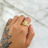 Anillo Herradura Caballo 5.8gr / T9 3/4 / Circones Blancos - Texturizado Oro Amarillo 18K