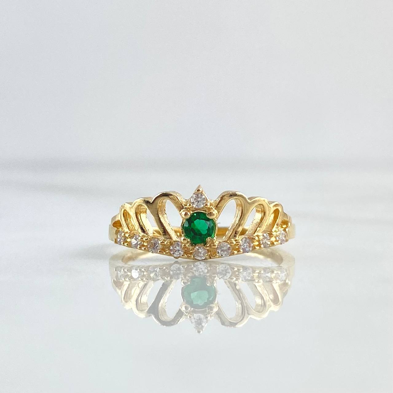 Anillo Corona Oleada 2.4gr / T7 / Circones Blancos - Verde Oro Amarillo 18K