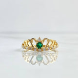 Anillo Corona Oleada 2.4gr / T7 / Circones Blancos - Verde Oro Amarillo 18K