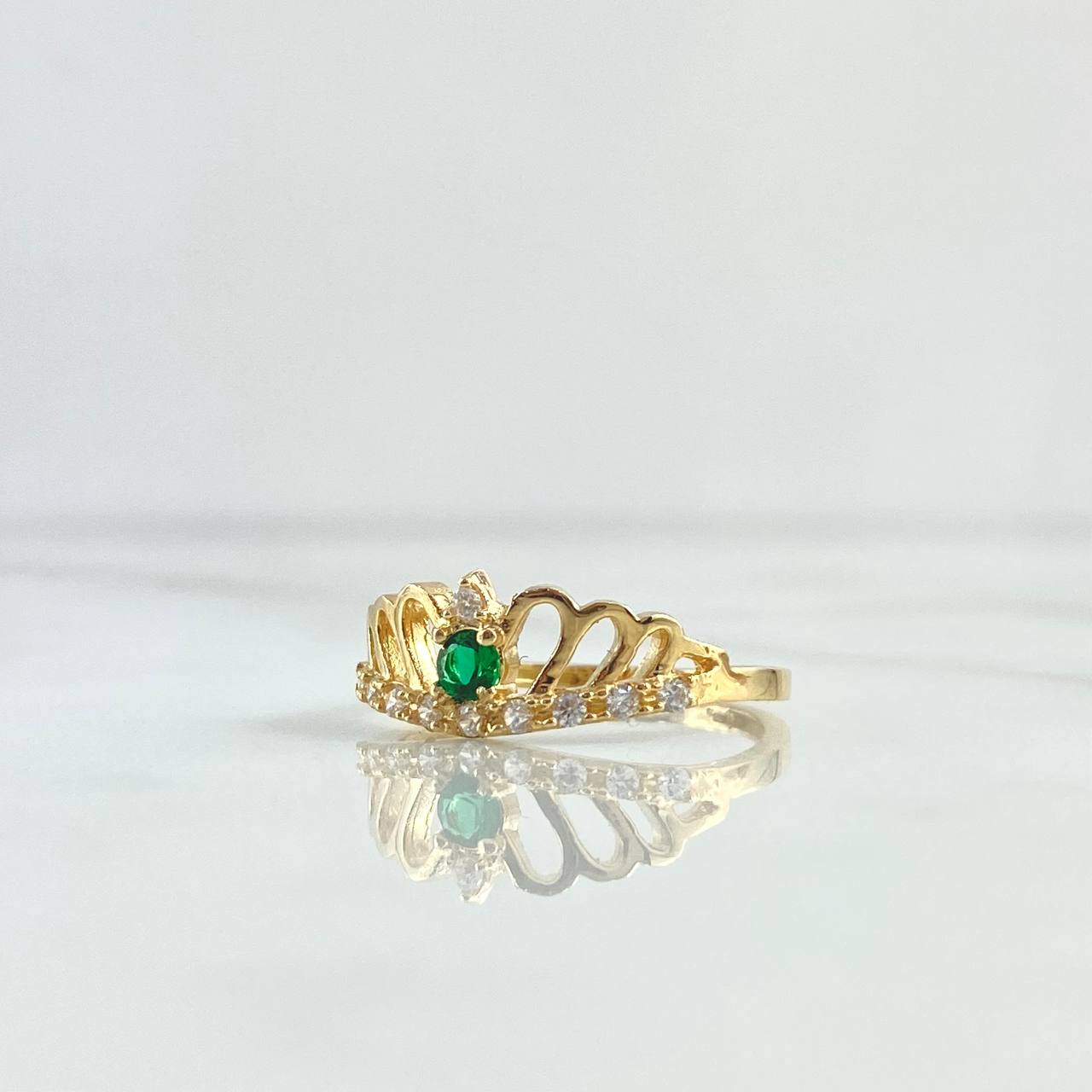 Anillo Corona Oleada 2.4gr / T7 / Circones Blancos - Verde Oro Amarillo 18K