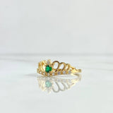 Anillo Corona Oleada 2.4gr / T7 / Circones Blancos - Verde Oro Amarillo 18K