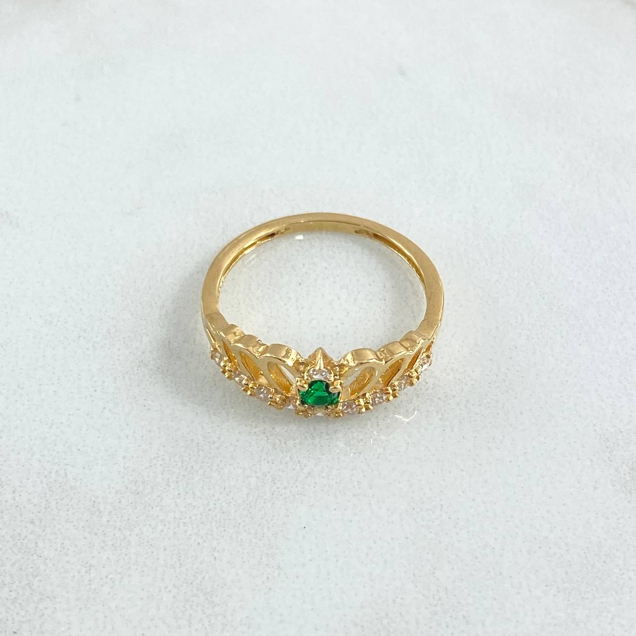 Anillo Corona Oleada 2.4gr / T7 / Circones Blancos - Verde Oro Amarillo 18K