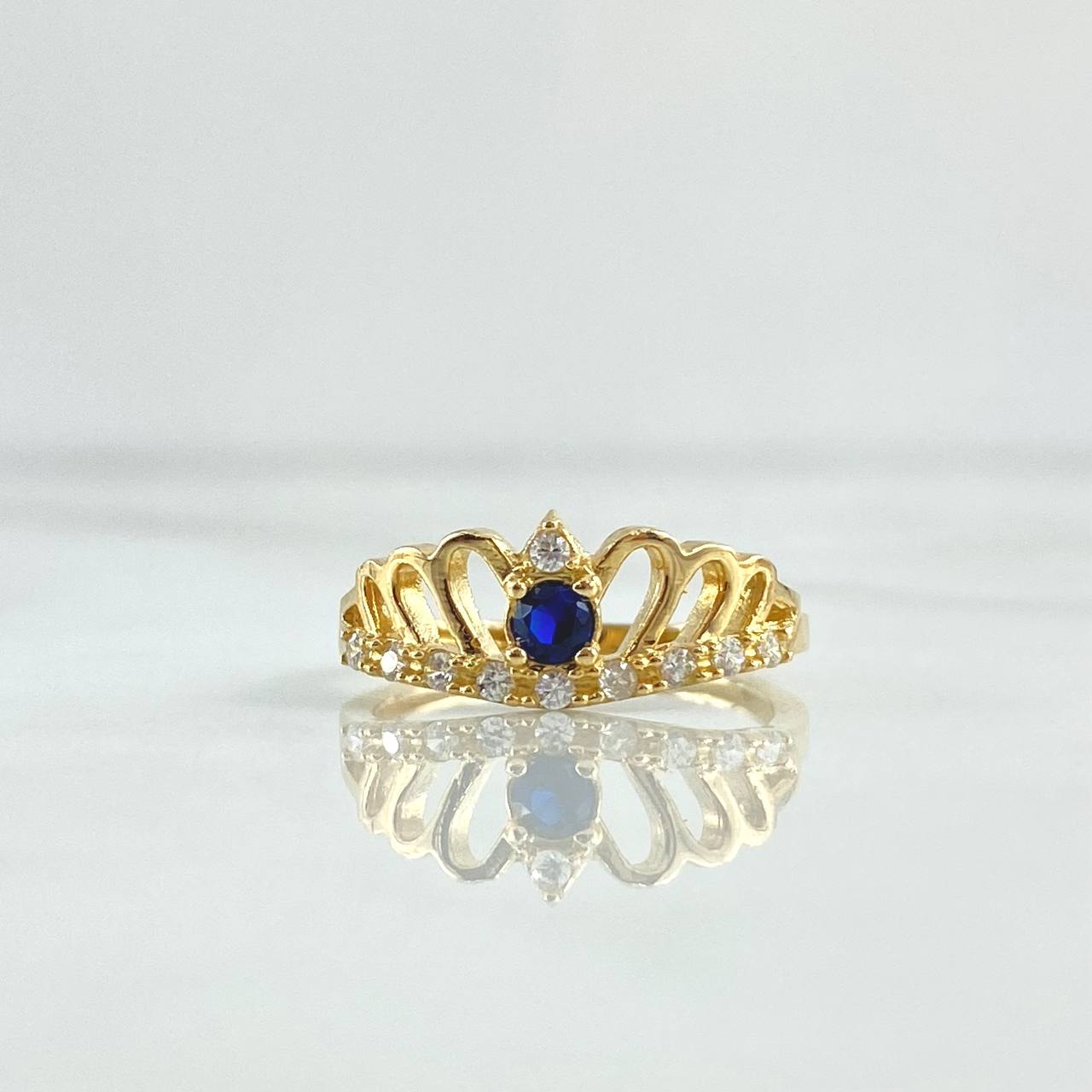 Anillo Corona Oleada 2.4gr / T6 / Circones Blancos - Azul Oro Amarillo 18K