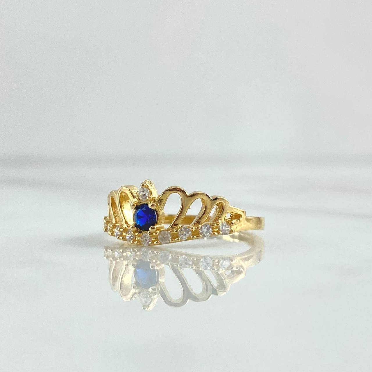 Anillo Corona Oleada 2.4gr / T6 / Circones Blancos - Azul Oro Amarillo 18K