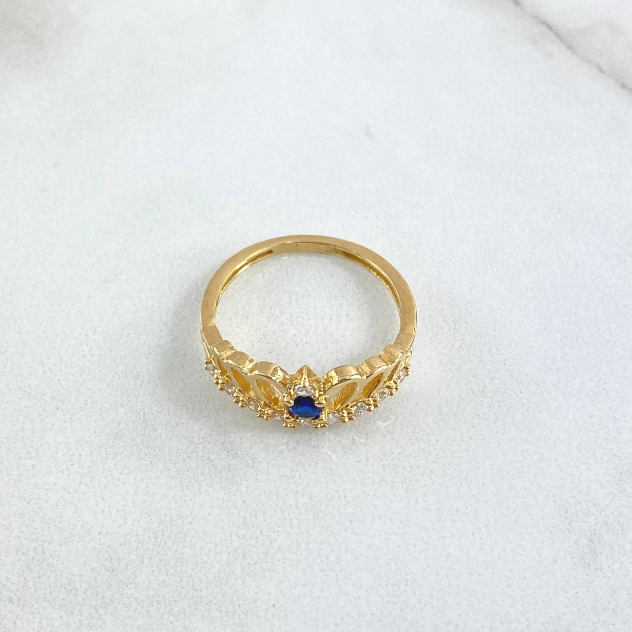 Anillo Corona Oleada 2.4gr / T6 / Circones Blancos - Azul Oro Amarillo 18K