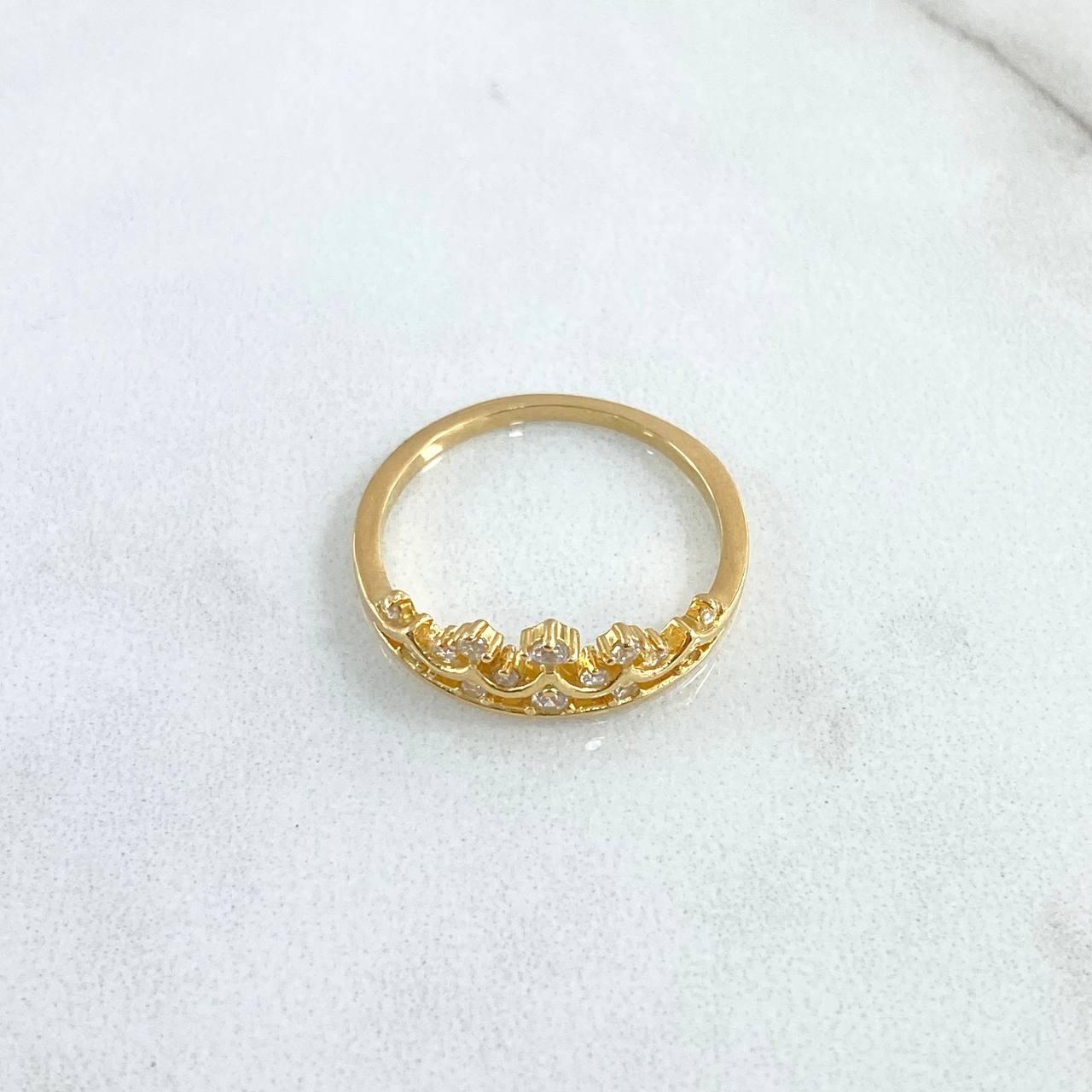 Anillo Corona Enpuntada 2.3gr / T6 3/4 / Circones Blancos Oro Amarillo 18K