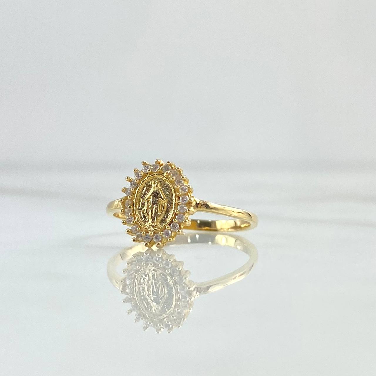 Anillo Virgen Milagrosa 1.85gr / T6 1/4 / Circones Blancos Oro Amarillo 18K