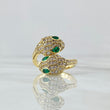 Fabricacion Bajo Pedido Anillo Serpiente Dos Cabezas 8gr / Circones Blancos Verdes Oro Amarillo 18K