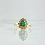 Anillo Halo En Pera 3.65gr / T7 1/4 / Esmeraldas 46Pts - Circones Blancos Oro Amarillo 18K ©