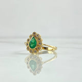 Anillo Halo En Pera 3.65gr / T7 1/4 / Esmeraldas 46Pts - Circones Blancos Oro Amarillo 18K ©