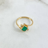 Anillo Solitario Finesse Latérale 2.9gr / T8 1/4 / Esmeraldas 74Pts - Circones Blancos Oro Amarillo 18K ©