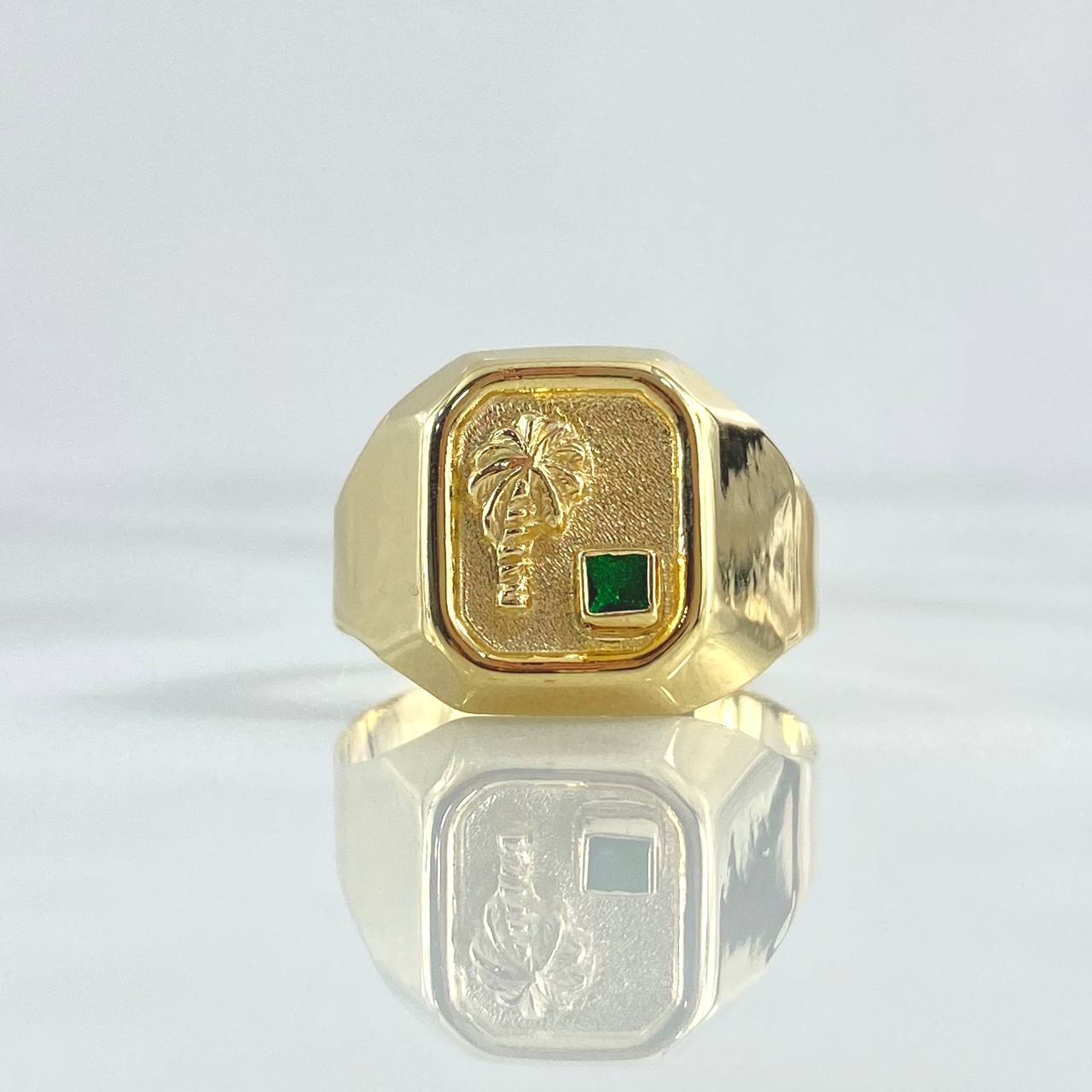 Anillo Sello Palmera 4gr / T12 / Circones Verdes Oro Amarillo 18K