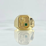 Anillo Sello Palmera 4gr / T12 / Circones Verdes Oro Amarillo 18K