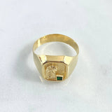 Anillo Sello Palmera 4gr / T12 / Circones Verdes Oro Amarillo 18K