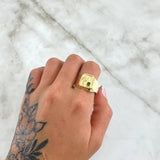 Anillo Sello Palmera 4gr / T12 / Circones Verdes Oro Amarillo 18K