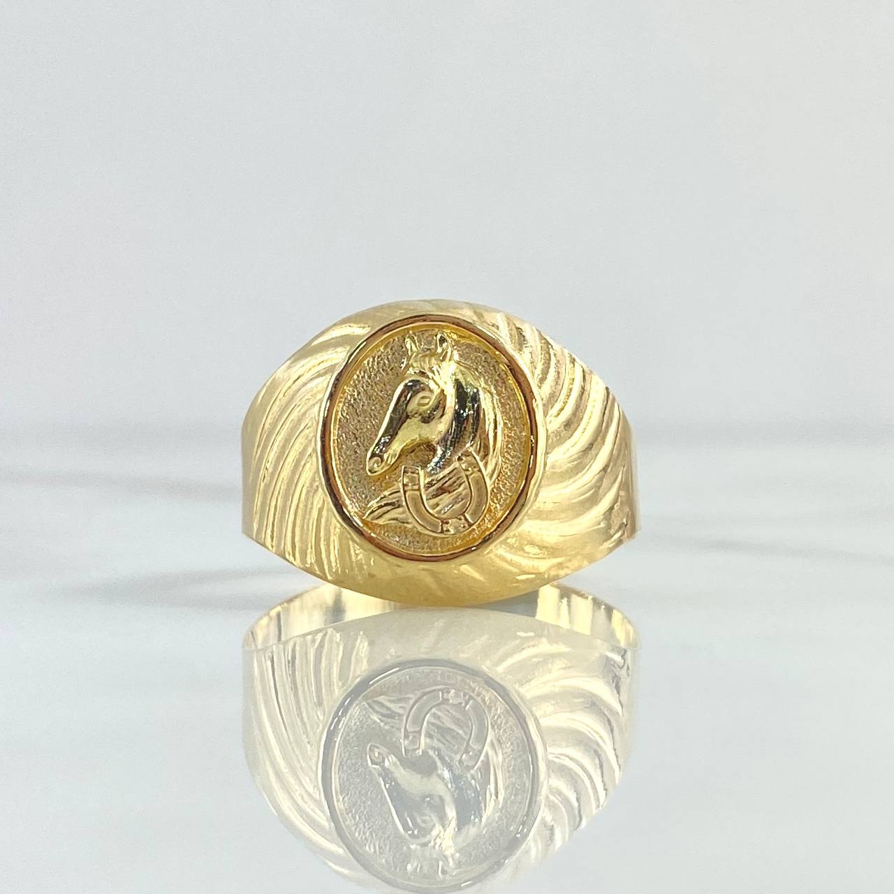 Anillo Sello Caballo En Espiral 3.65gr / T11  / Texturizado Oro Amarillo 18K