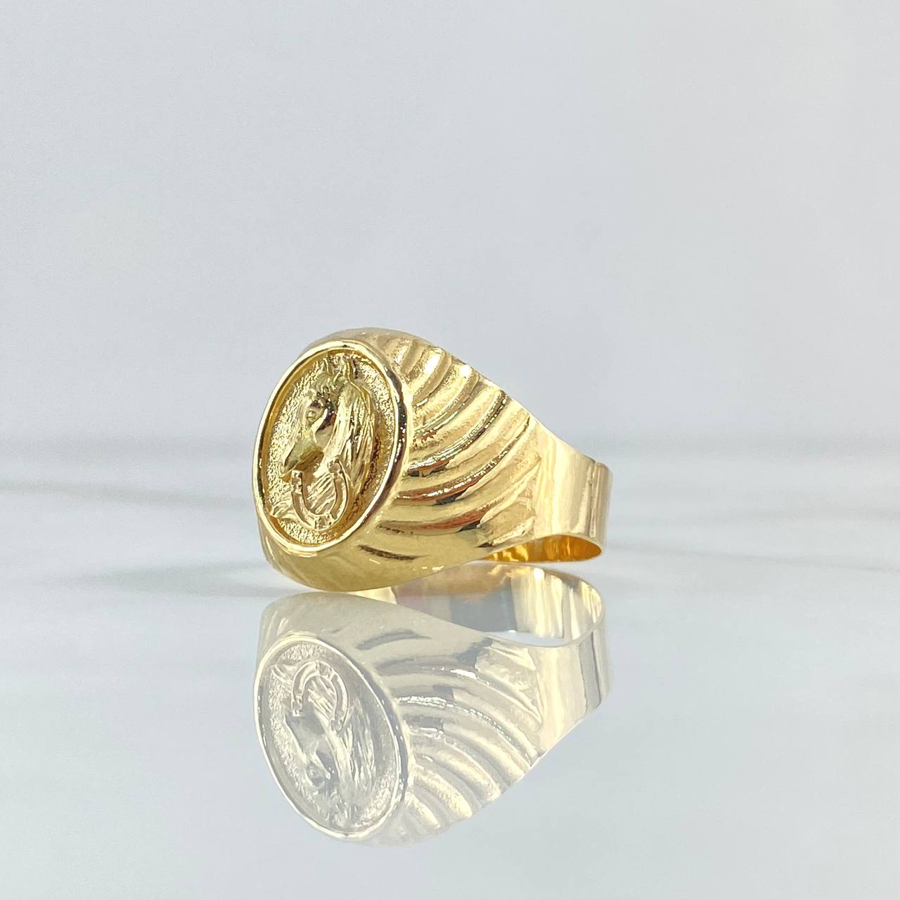 Anillo Sello Caballo En Espiral 3.65gr / T11  / Texturizado Oro Amarillo 18K