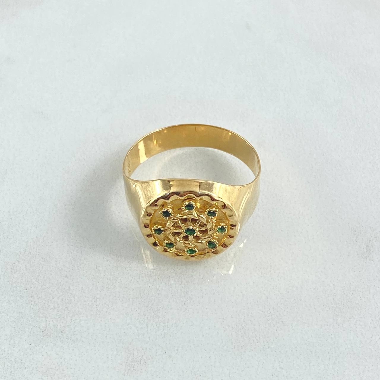 Anillo Sello Timón 3.9gr / T10 / Circones Verdes Oro Amarillo 18K