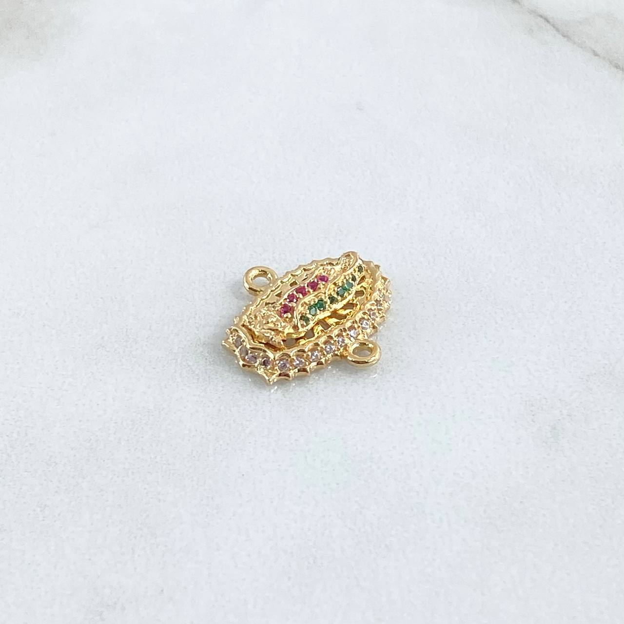 Herraje Virgen Guadalupe Silueta 2.7gr / 1.7cm / Filigrana - Circones Blancos Fucsias Y Verdes Oro Amarillo 18K ©