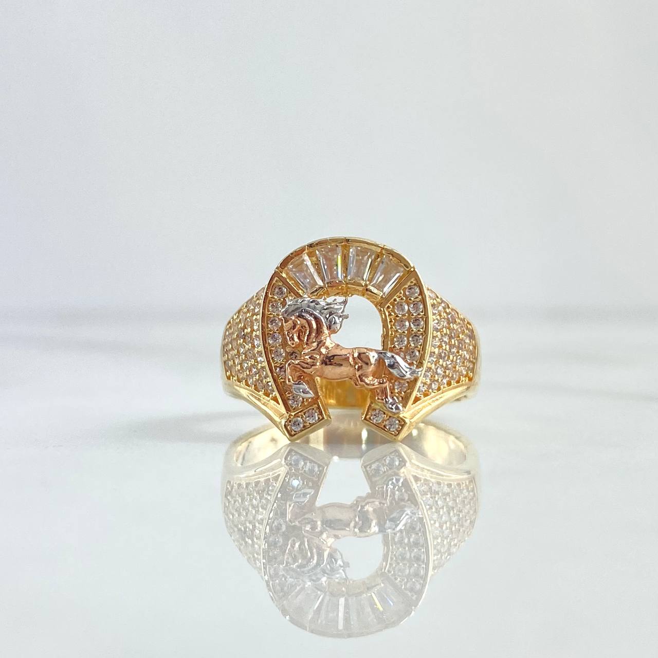 Anillo Herradura Caballo 6.2gr / T9 1/4 / Circones Blancos Tres Oros 18K ©