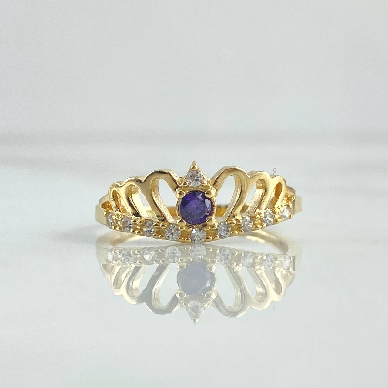 Anillo Corona Oleada 2.6gr / T7 3/4 / Circones Blancos - Morado Oro Amarillo 18K ©