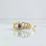 Anillo Corona Oleada 2.6gr / T7 3/4 / Circones Blancos - Morado Oro Amarillo 18K ©