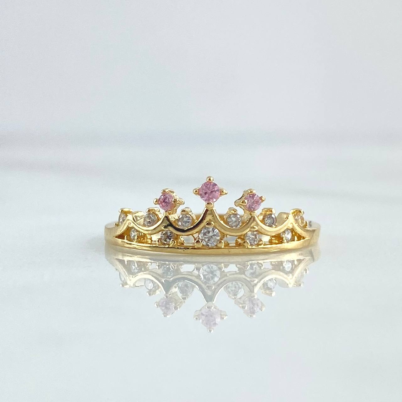 Anillo Corona Enpuntada 2.2gr / T6 1/2 / Circones Blancos - Rosados Oro Amarillo 18K ©