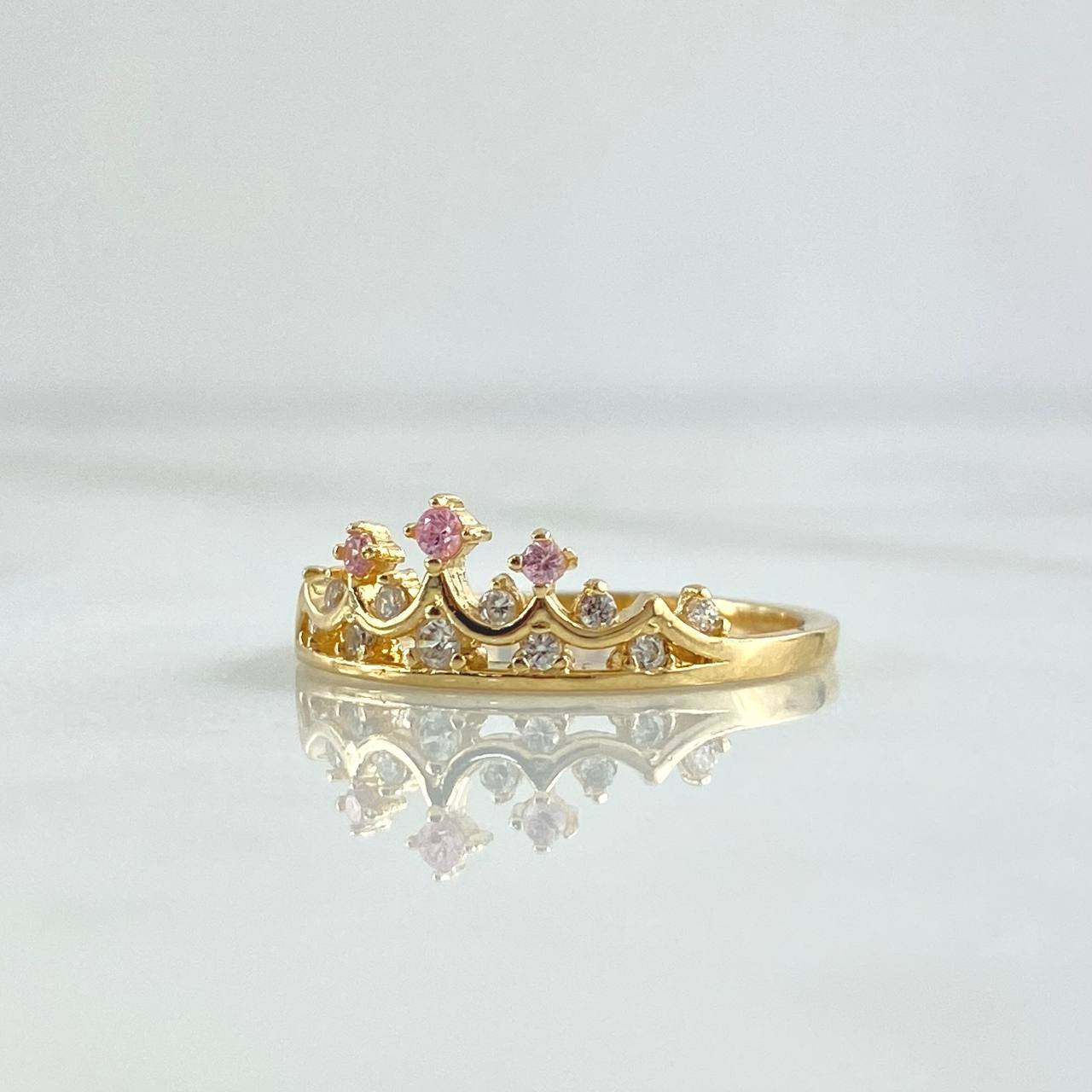 Anillo Corona Enpuntada 2.2gr / T6 1/2 / Circones Blancos - Rosados Oro Amarillo 18K ©