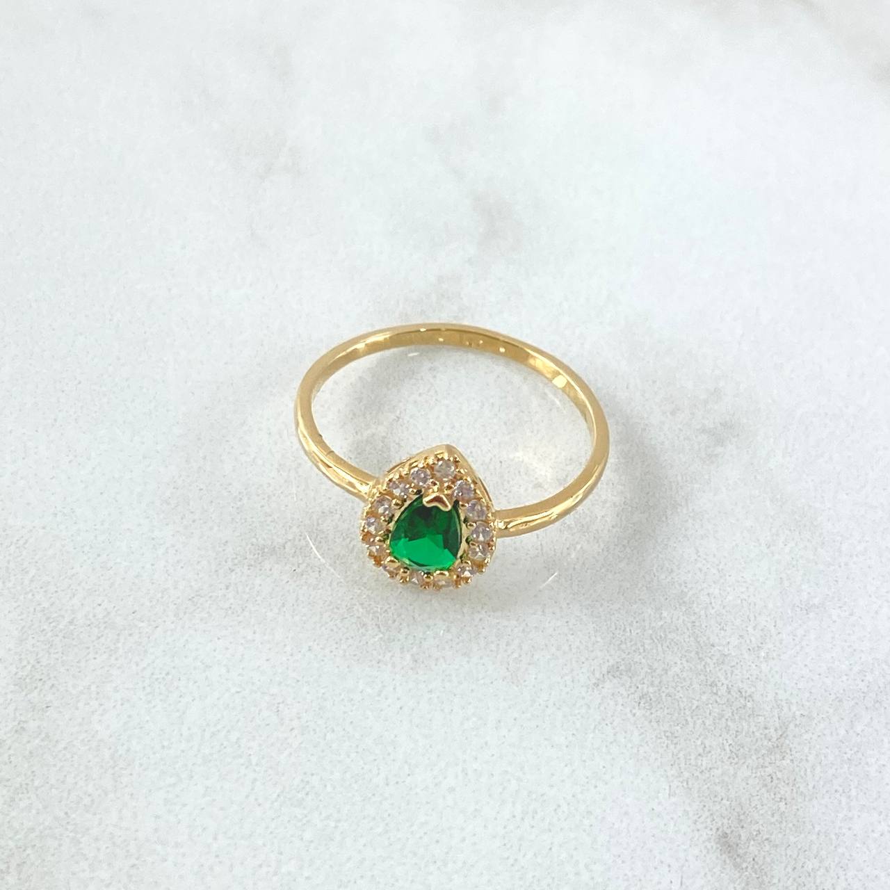 Anillo Gota 1.95gr / T7 / Circones Blancos - Verde Oro Amarillo 18K