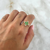 Anillo Flor Cruceta 2.15gr / T8 / Circones Blancos - Verdes Oro Amarillo 18K