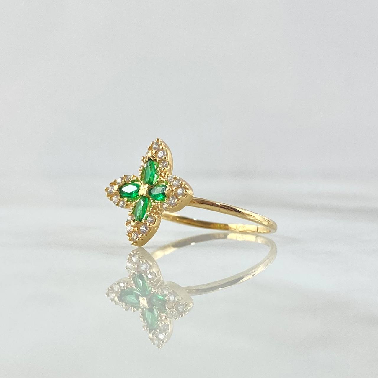 Anillo Flor Cruceta 2.15gr / T8 / Circones Blancos - Verdes Oro Amarillo 18K