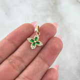 Dije Flor Cruceta 1.7gr / 2.2cm / Circones Blancos - Verdes Oro Amarillo 18K