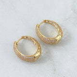 Candongas Ovaladas Basteadas 6.3gr / 2cm / Circones Blancos Oro Amarillo 18K