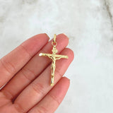 Dije Cruz Cristo Puntas Planas 1.3gr / 3.6cm / Troquelado Oro Amarillo 18K