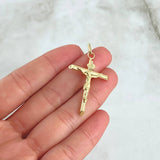 Dije Cruz Cristo Puntas Planas 1.45gr / 4.2cm / Troquelado Oro Amarillo 18K