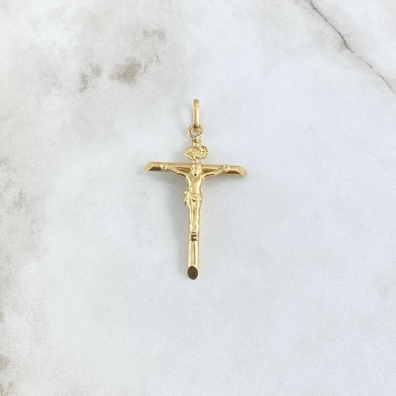 Dije Cruz Cristo Puntas Planas 1.8gr / 5cm / Troquelado Oro Amarillo 18K