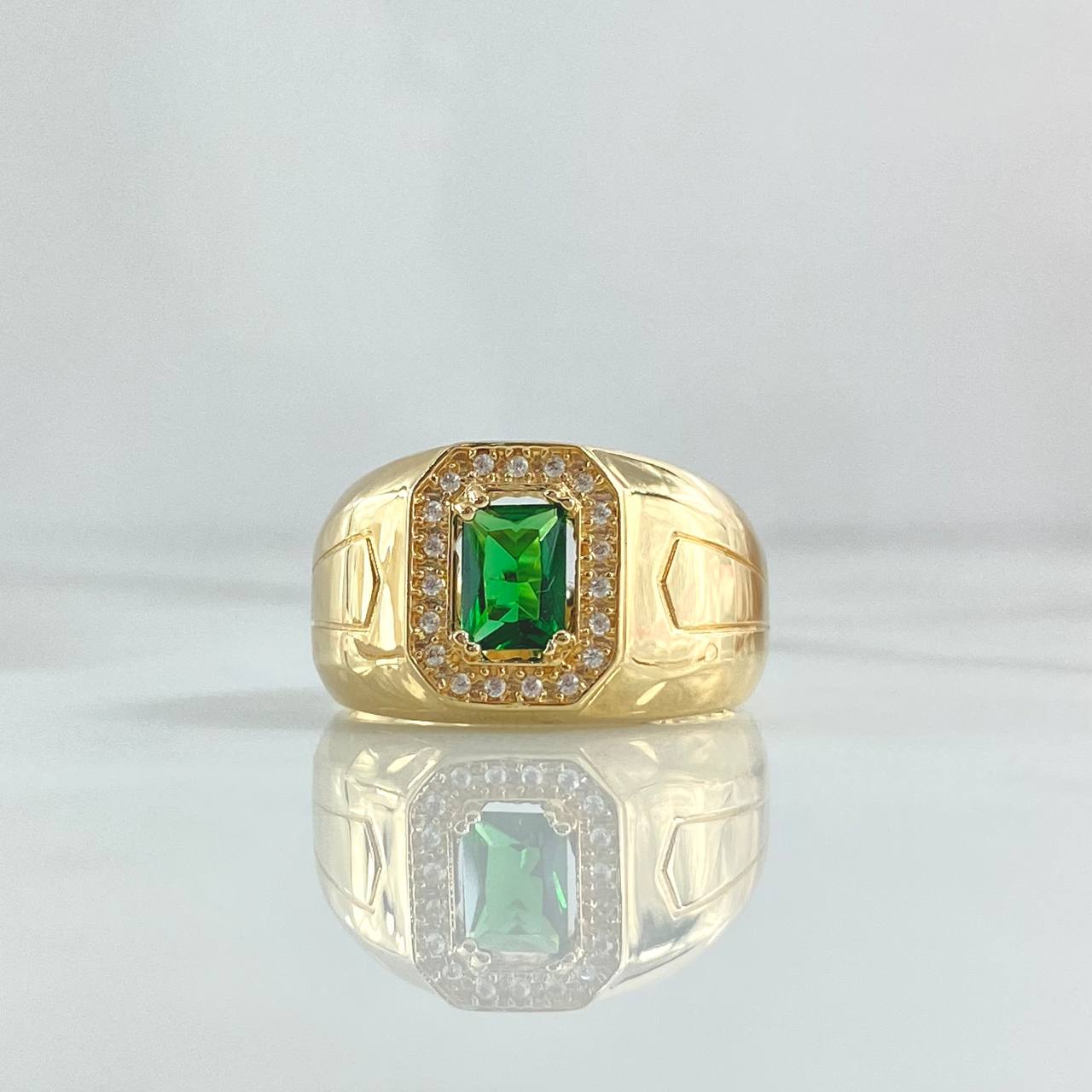 Anillo Halo Rectangular 8.05gr / T9 1/4 / Circones Blancos - Verde Oro Amarillo 18K