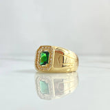 Anillo Halo Rectangular 8.05gr / T9 1/4 / Circones Blancos - Verde Oro Amarillo 18K