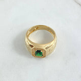 Anillo Halo Rectangular 8.05gr / T9 1/4 / Circones Blancos - Verde Oro Amarillo 18K