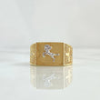 Anillo Rectangular Caballo Cruces 8.15gr / T10 / Circones Blancos Oro Amarillo 18K