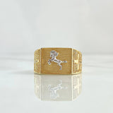 Anillo Rectangular Caballo Cruces 8.15gr / T10 / Circones Blancos Oro Amarillo 18K