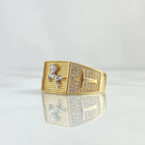 Anillo Rectangular Caballo Cruces 8.15gr / T10 / Circones Blancos Oro Amarillo 18K