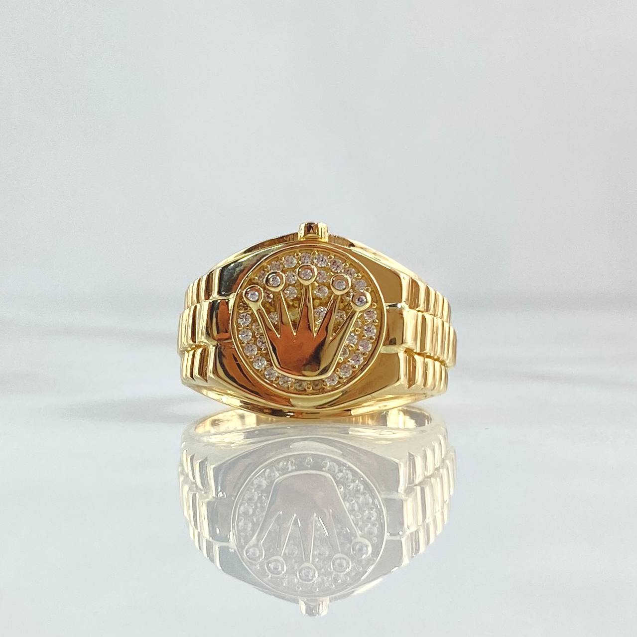 Anillo Correa Corona 7.35gr / T8 3/4 / Circones Blancos Oro Amarillo 18K