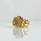 Anillo Correa Corona 7.35gr / T8 3/4 / Circones Blancos Oro Amarillo 18K